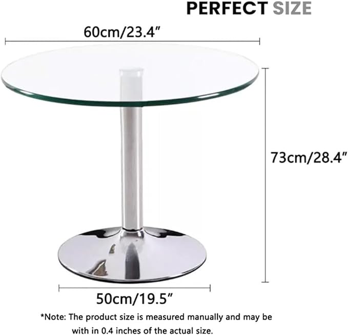 23.4" Round Glass Dining Table, Modern Circular, Sturdy Base and Perfect for 2-4 Seat, Bistro Style for Dining Room, Living Room, Balcony, Cafe