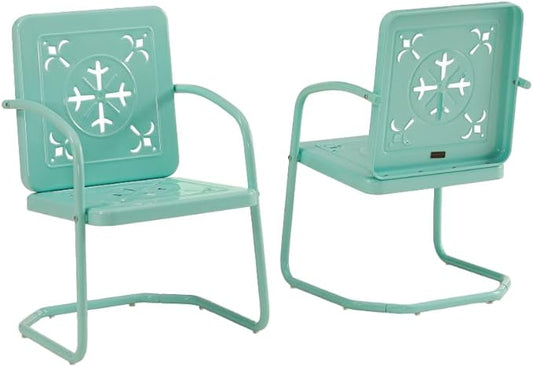 Crosley Furniture Azalea 2-Piece Outdoor Chair Set, Vintage Retro Metal Patio Chairs for Dining, Porch, Deck, Aqua Gloss