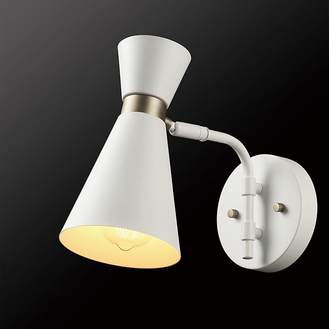 Globe Electric 65000030 1-Light Wall Sconce, White, Matte Brass Accent, Wall Lights for Living Room, Bedroom, Den, Mounted Bedside Lamp, Apartment Essentials, Dimmable, Light for Apartment and Rentals