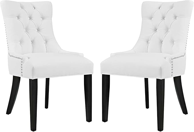 Modway Regent Modern Tufted Faux Leather Upholstered Two Dining Chairs with Nailhead Trim in White