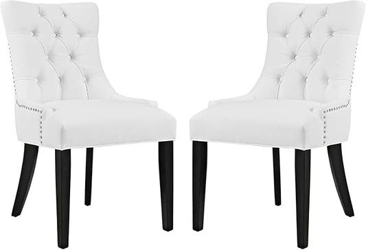 Modway Regent Modern Tufted Faux Leather Upholstered Two Dining Chairs with Nailhead Trim in White