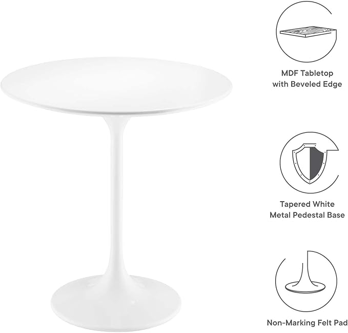 Modway Lippa Round 20" Mid-Century Modern Side Table in White White
