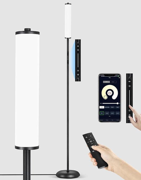 OUTON Bright LED Floor Lamp with Remote, Touch & APP Control, 1500LM 65" Tall Smart Standing Lamp, Color Changing Ambient Lighting, Music Sync, Modern Corner Lamps for Living Room, Bedroom, Black