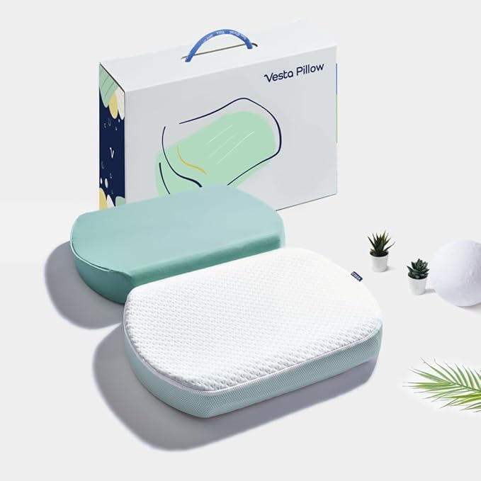 Vesta MintZen Silicone Foam Pillow, Wave Shape for Shoulder & Neck Support, Ideal for Back, Stomach, and Combo Sleepers, Washable Cooling Cover, Medium Profile (3-3.5" Height)