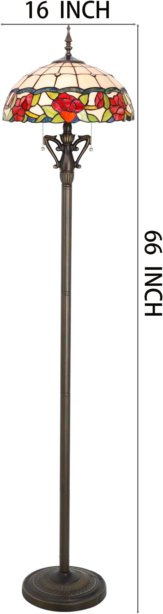 Tiffany Floor Lamp Rose Flower Style Stained Glass Standing Reading Light 16X16X66 Inches Antique Pole Corner Lamp Decor Bedroom Living Room