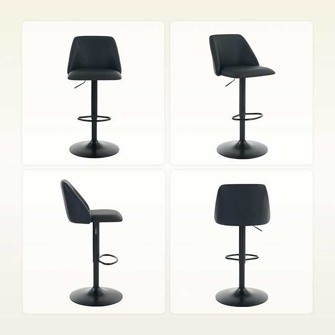 COLAMY Adjustable Bar Stools, Modern PU Leather Bar Chairs with Curved Mid-Back, 360° Swivel Counter Height Stools with Footrest & Sturdy Base for Kitchen Island, Dining Room, Home Bar,Set of 4