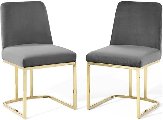 Modway Amplify Sled Base Performance Velvet Dining Side Chair - Set of 2 in Gold Gray