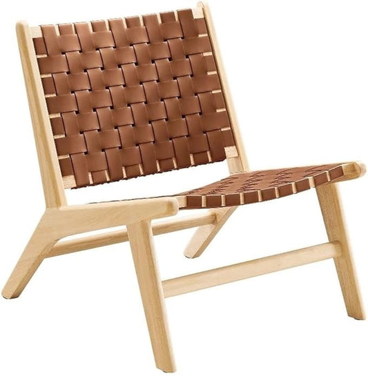 Modway Saoirse Faux Leather Wood Accent Lounge Chair in Natural Brown
