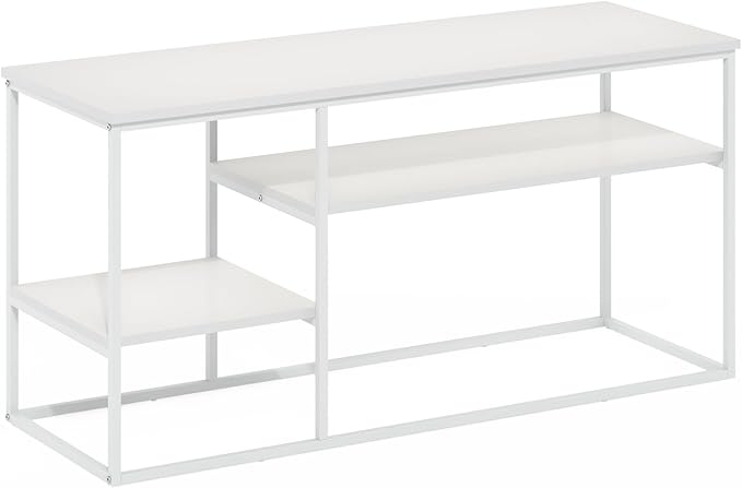 Furinno Moretti TV Stand, 3-Tier Metal Frame Modern Entertainment Center, Open Shelf TV Console for TV up to 45 Inch, for Living Room, Bedroom, Solid White