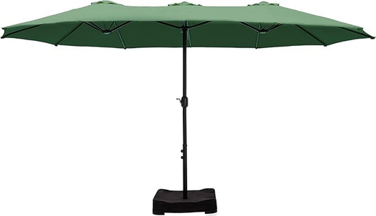 HERA'S PALACE 15ft Umbrella Patio Outdoor with Base Large Rectangle Table Double Market Umbrellas Clearance Included Stand for Deck Outside Pool Picnic Inground Yard Commercial, Mint