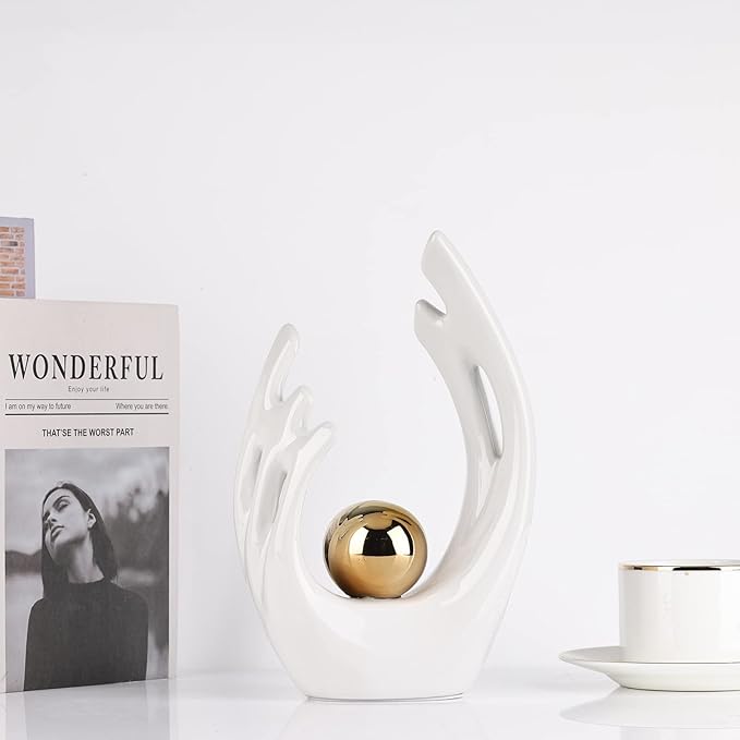 XMGZQ White and Gold Ceramic Abstract Statues and Sculptures, Modern Decor for Living Room, Dining Table, Coffee Table, Shelf, Entrance, Desktop