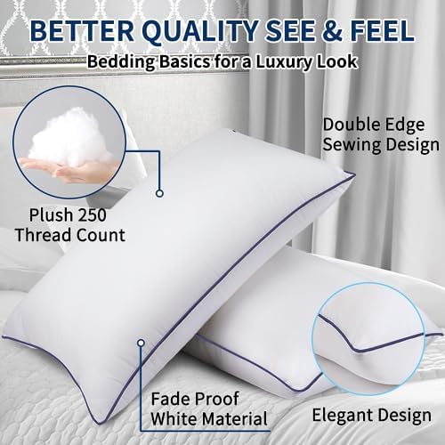 Opposy Bed Pillows for Sleeping 2Pack Medium Firm, King Size Set of 2, Cooling Pillows Hotel Quality with Premium Soft Down Alternative Fill for Back, Stomach or Side Sleepers（Pack of 2）