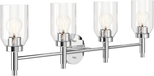 Kichler Madden 4-Light Vanity with Clear Glass in Chrome, Sloped Ceiling Compatible, for Single or Double Vanity in Bathroom (10.5" x 34"), 55186CH