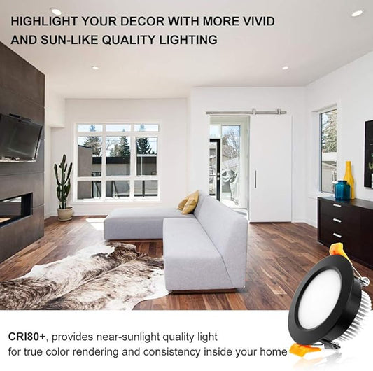 YGS-Tech 3 Inch LED Recessed Lighting, Dimmable Downlight 5W(40W Halogen Equivalent), CRI80, 5000K Daylight White, Ceiling Light with LED Driver(4 Pack)
