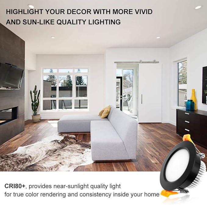 YGS-Tech 3 Inch LED Recessed Lighting, Dimmable Downlight 5W(40W Halogen Equivalent), CRI80, 4000K Natural White, Ceiling Light with LED Driver(4 Pack)