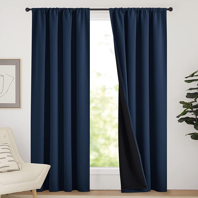 NICETOWN Complete 100% Blackout Curtains, Thermal Insulated & Energy Efficiency Window Draperies for Guest Room, Full Shading Panels for Shift Worker and Light Sleepers (Navy, 52W x 84L, 2 PCs)