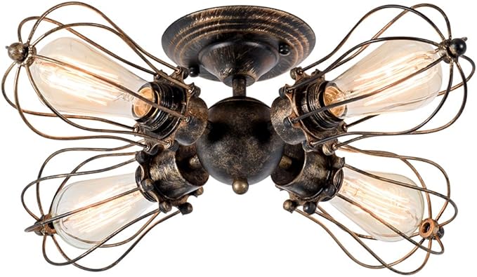 Vintage Ceiling Light Industrial Semi-Flush Mount Ceiling Light Metal Fixtures Painted Finish (with 4 Light) (Bronze)