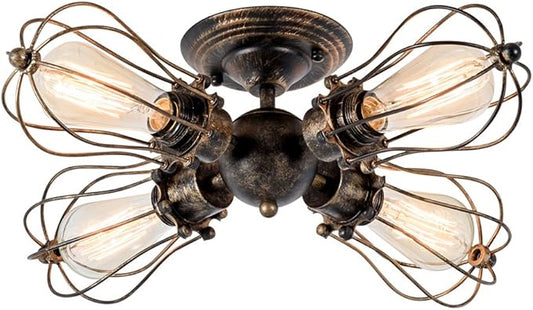 Vintage Ceiling Light Industrial Semi-Flush Mount Ceiling Light Metal Fixtures Painted Finish (with 4 Light) (Bronze)