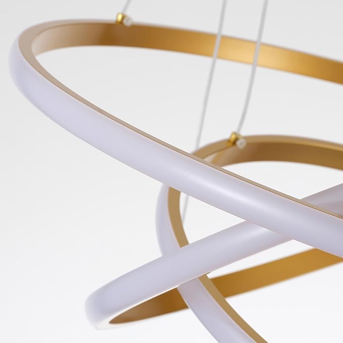 LED Modern 3 Ring Chandeliers for Dining Room, 24in Dimmable Kitchen Pendant Lamp, Gold Dining Room Light Fixtures Ceiling Hanging Over Table, Globe Round Chandeliers for Living Room Bedroom