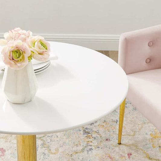Modway Verne Round Modern 28" Dining Table in Gold White