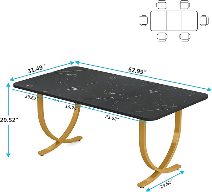 LITTLE TREE Dining Room Table, Kitchen Table with Faux Marble Table Top and Gold Metal Legs