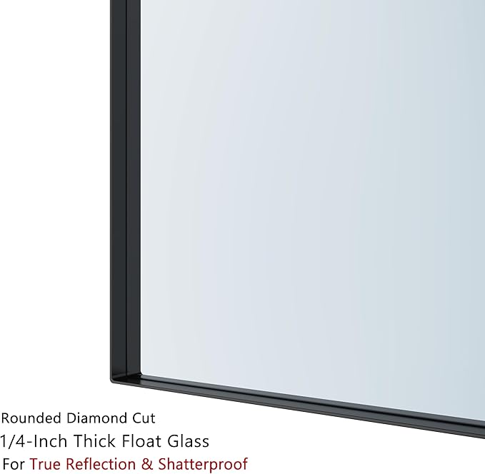 VocalStar Black Bathroom Mirror for Wall, 48 x 36 Inch Large Square Corner Rectangle Metal Framed Bathroom Vanity Mirrors Modern Farmhouse, 1/4-inch Shatterproof Glass | Ultra-Flush Hanging