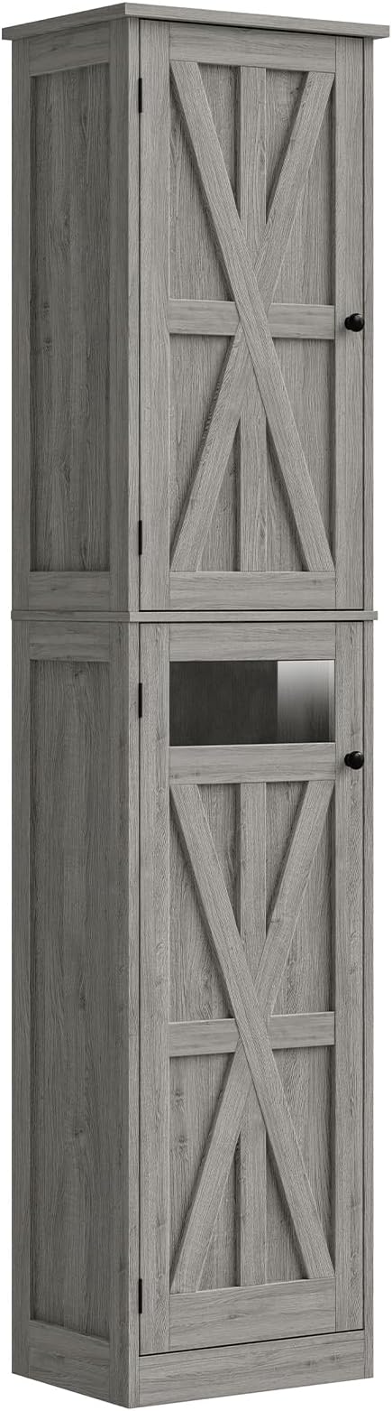 Vabches Tall Bathroom Cabinet, Slim Bathroom Storage Cabinet with Adjustable Shelves and 2 Doors, Narrow Floor Storage Cabinet for Bathrooms, Kitchen, Living Room, Rustic Grey