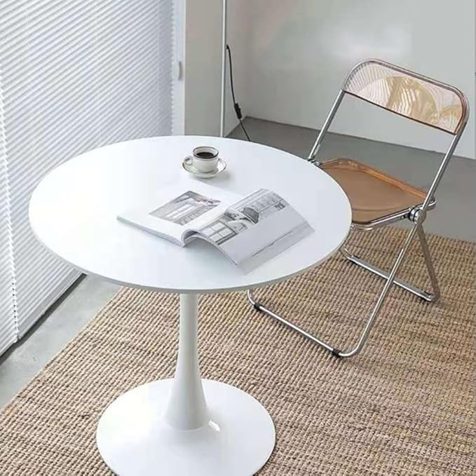 35.1" Tulip Dining Table, White, Perfect for 2-4 People, Mid-Century Modern Style, Round MDF Top with Sturdy Base for Dining Room, Living Room, Cafe