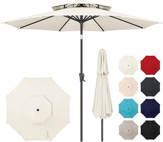 9ft Outdoor Patio Umbrella - 2-Tier Table Umbrella Waterprool UV Protection, Sombrillas de Patio with Push Button Tilt, Sun Umbrella for Pool, Porch, Garden, Backyard (Ivory)