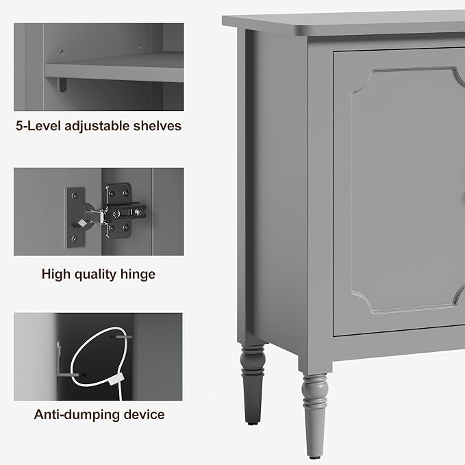 Sideboard with 4 Doors, Mid-Century Console Table with Adjustable Shelves, Accent Cabinet for Entryway, Living Room, Dining Room, Grey Wash-1