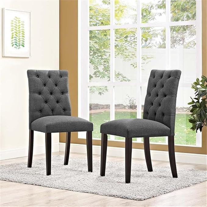 Modway Duchess Modern Tufted Button Upholstered Fabric Parsons Two Dining Chairs in Gray