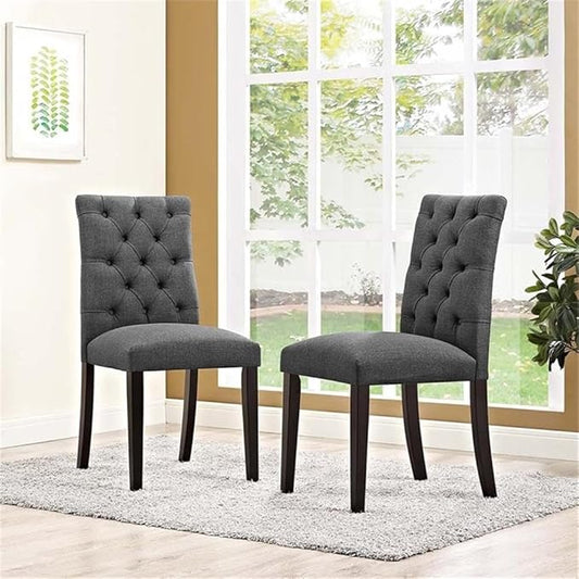 Modway Duchess Modern Tufted Button Upholstered Fabric Parsons Two Dining Chairs in Gray