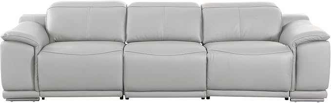 BlackJack Furniture Venice Top Grain Italian Leather Dual Power Recliner Sofa - 107" Theater Seating Modern Couch for Living Room Apartment Home with Adjustable Headrests & USB Port, Light Grey