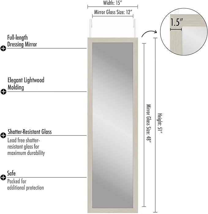 Americanflat 15x51 Over The Door Mirror - Hanging Full Length Mirrors with Engineered Wood - Modern Mirror for Bathroom, Bedroom, Living Room - Mirrors for Wall Display and Home Decor - Light Wood