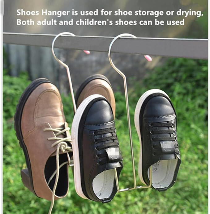 3 Pack Stainless Steel Shoes Hanger Drying Rack for Dehumidifying Hanging Leather Shoes,Double Hook Design Drying Shelf Storage Organizer,Closet Organizer Storage