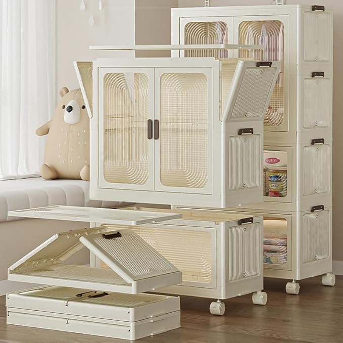 Chekki's Portable Wardrobe Closet with Shelves; Foldable Design for Easy Storage; Transparent Cabinet Doors; Children, Kids Wardrobe