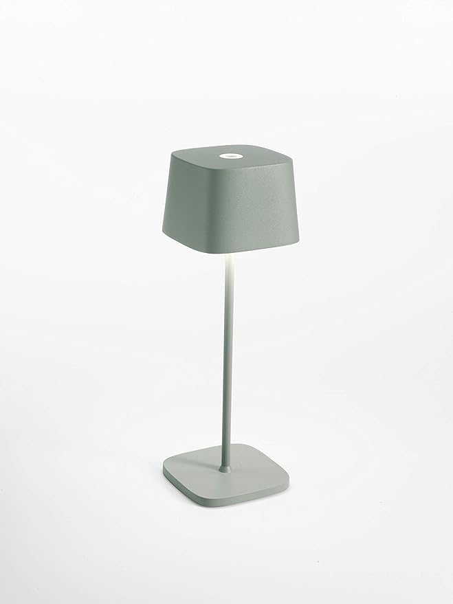 Zafferano, Ofelia Pro Lamp, Rechargeable Cordless Table Lamp with Touch Controls, Suitable for Indoor and Outdoor, Dimmer, 2700-3000 K, Height 12 Inches, Sage Color