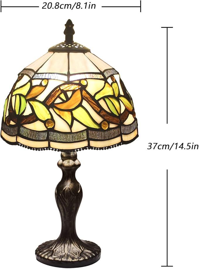 MIAOKE Stained Glass Table Lamp,Stained Glass Crystal Bead Style Table Light, Handmade Desk Bedside Night Light, Antique Art Craft Gifts Lover Living Room Bedroom Bookcase (Lace Baroque)