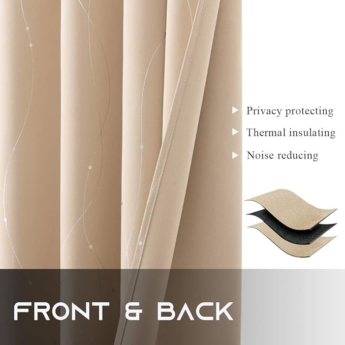 NICETOWN Bedroom Room Darkening Curtains - Triple Weave Microfiber Grommet Top Thermal Insulated Solid Room Darkening Panels/Drapes for Kid's Room (Biscotti Beige, 1 Pair, 52 inches by 95 Inch)