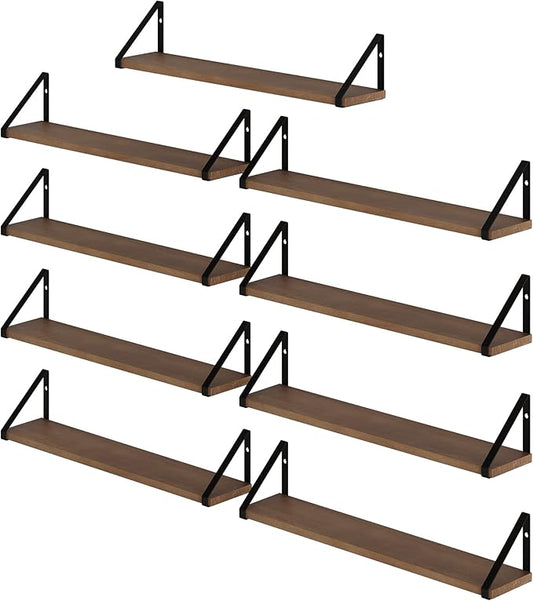 Wallniture Ponza Floating Shelves, Bookshelf for Living Room Decor, Kitchen Organization, Wall Shelves, Dining Room & Office Wall Decor, Walnut 24"x4.5" Set of 9