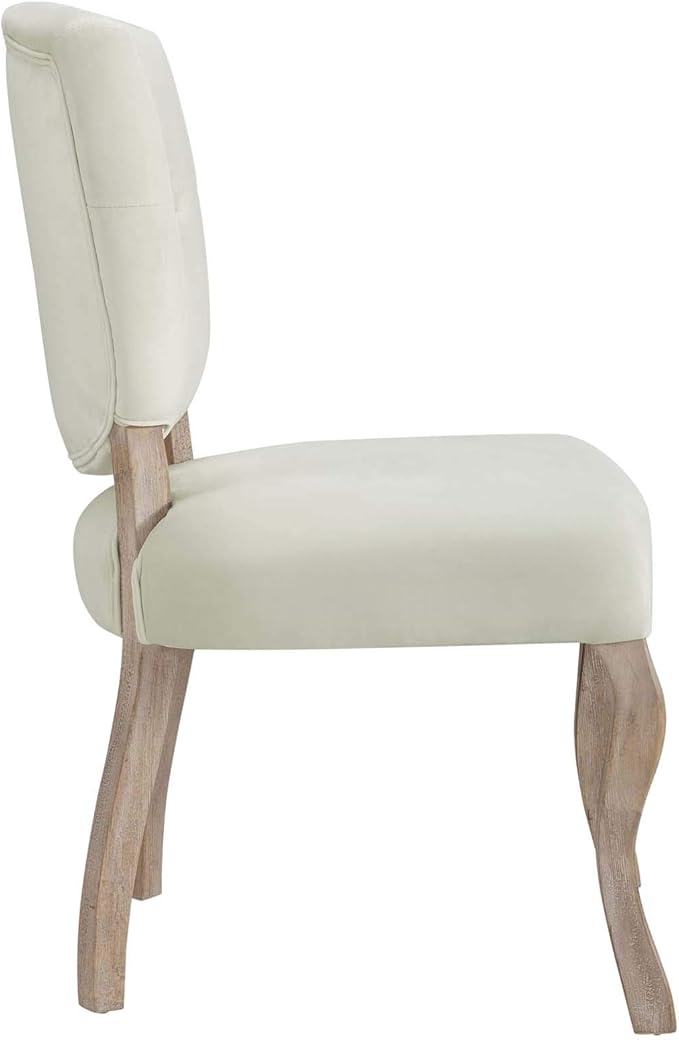 Modway Array French Vintage Tufted Performance Velvet Weathered Wood Four Kitchen and Dining Room Chairs in Ivory - Fully Assembled