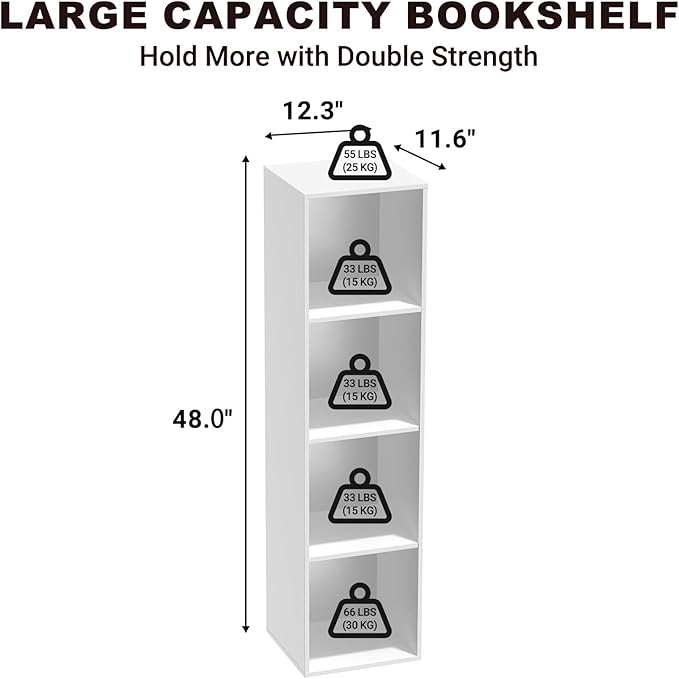 4 Tier Bookshelf, Freestanding Corner Storage Shelve Book Case for Narrow Space, 4 Cube Storage Organizer Small Bookcase for Home Office Living Room (White, 4 Cube)
