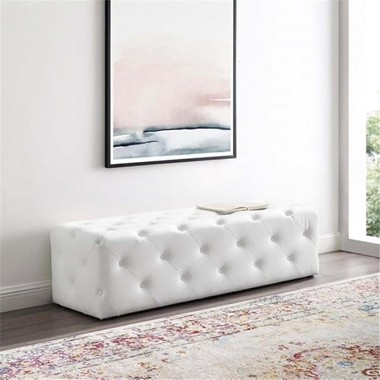Modway EEI-3769-WHI Anthem 60" Tufted Button Entryway Faux Leather Bench, White