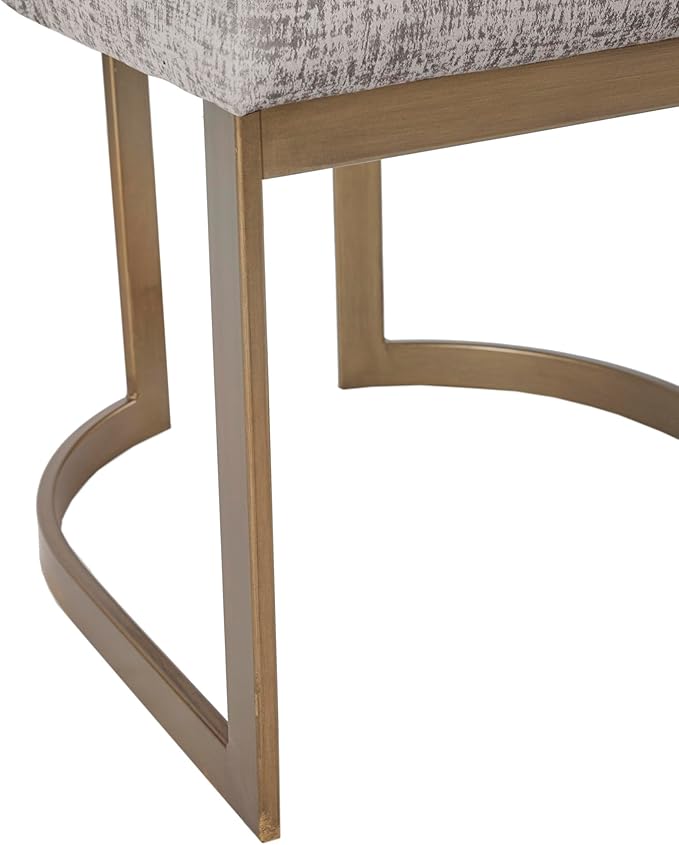Madison Park Bryce Parsons Upholstered Accent Dining Chairs Set of 2, Padded Seat with Cushion, Antique Gold Metal Frame Back and Sled Leg, Contemporary Modern Chic for Kitchen, Grey
