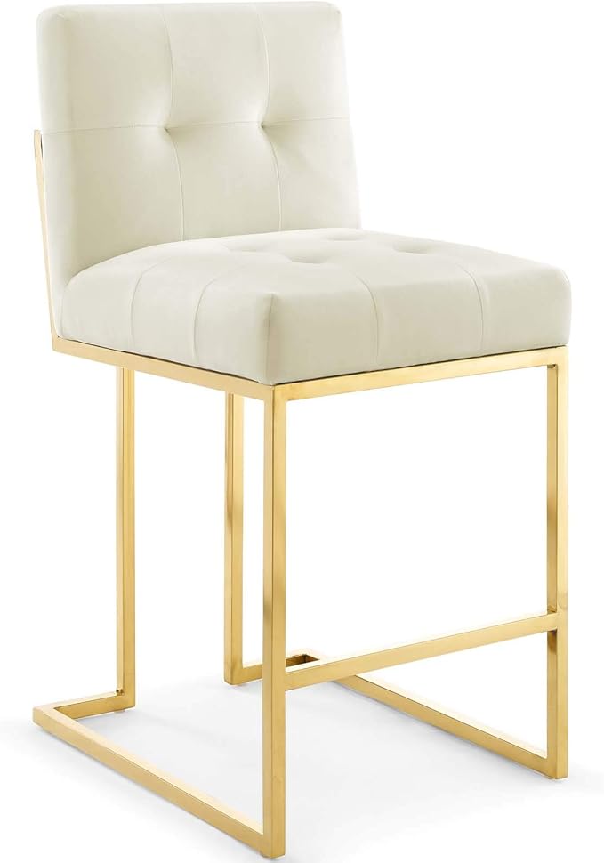 Modway EEI-3853- Privy Gold Stainless Steel Performance Velvet Counter Stool, Ivory
