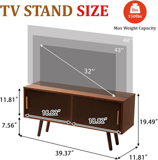 Bamboo TV Stand Entertainment Center, Mid-Century Modern Television Stand for 50-55 inch TVs, Rustic Brown Media Console Table, Open Storage Shelves for Living Room, Bedroom and Home Decor