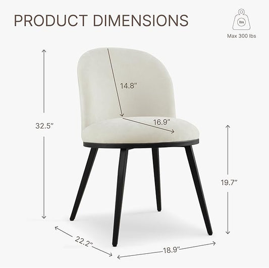 Dining Chairs Set of 2, Fabric Upholstered Dining Room Chairs with Ergonomic Backrest & Metal Legs, Modern Kitchen Side Chairs for Home, Restaurant, and Café, Ivory