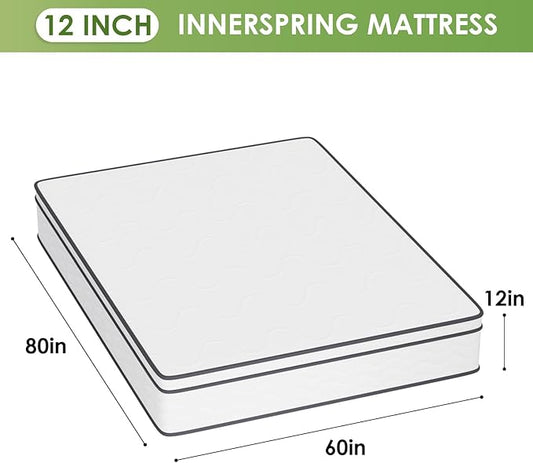 PayLessHere | 12 Inch Queen Mattress | Medium Firm Hybrid Mattress | White | with High-Density Foam and Breathable Cover | Pocket Spring Design, Pressure Relief | Bed in a Box, CertiPUR-US Certified