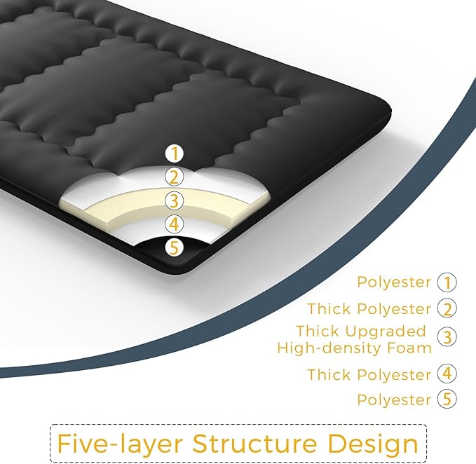 MAXYOYO 6" Thick Japanese Floor Mattress Futon Mattress, Foldable Tatami Pad for Adults, Roll Up Floor Bed for Guest Room Bedroom RV, Black, Queen