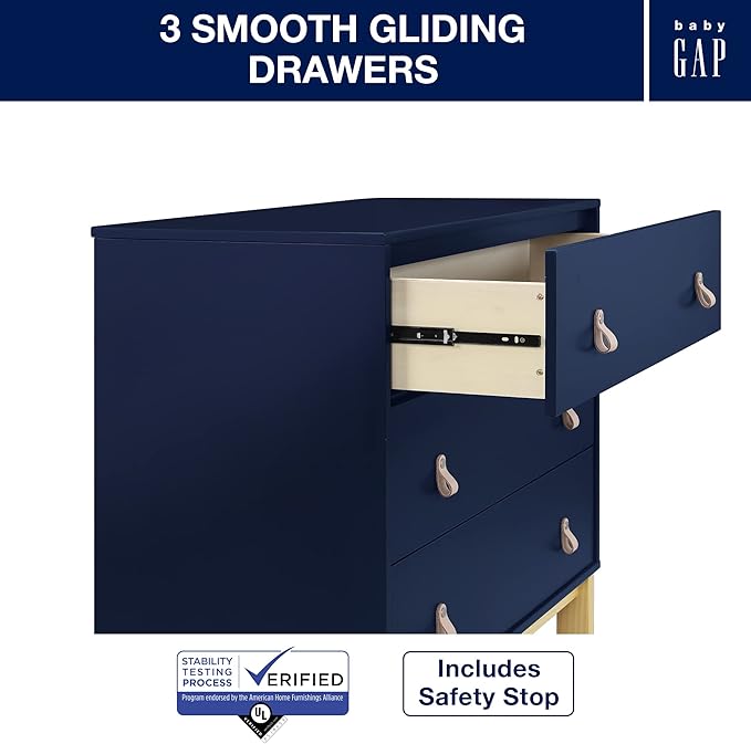 GAP babyGap Legacy 3 Drawer Dresser with Leather Pulls, Navy/Natural